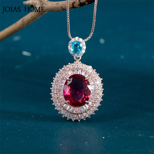 925 Silver Rose Necklace with Red CZ Ruby Pendant