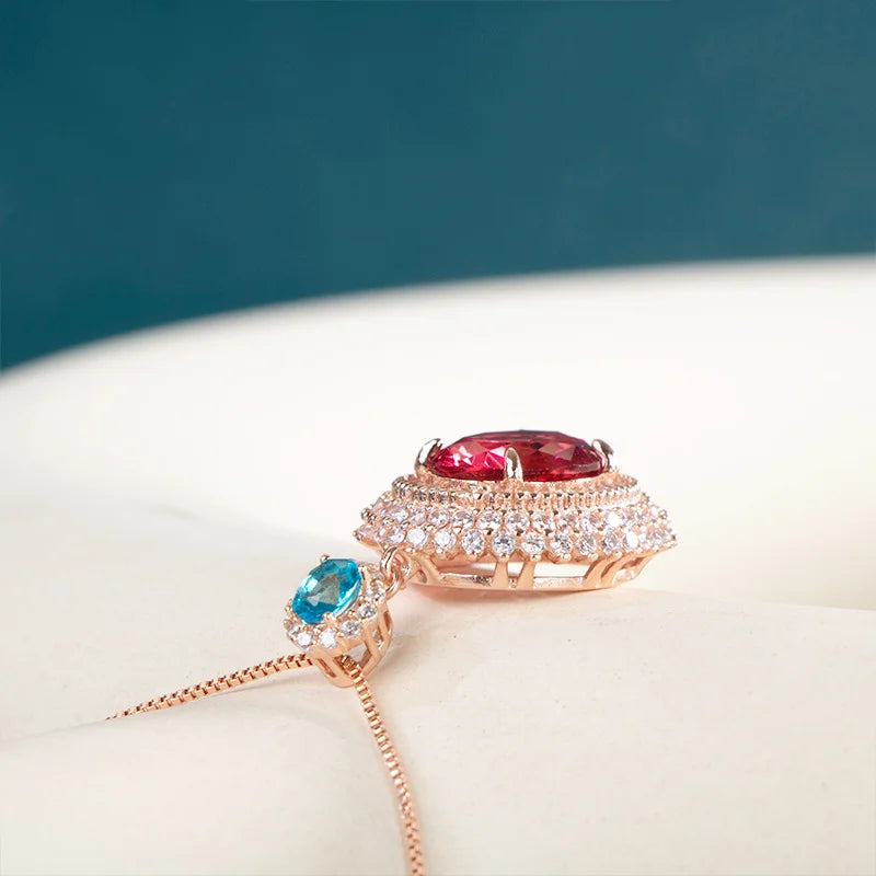 925 Silver Rose Necklace with Red CZ Ruby Pendant