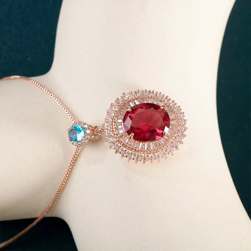 925 Silver Rose Necklace with Red CZ Ruby Pendant