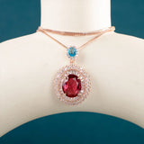 925 Silver Rose Necklace with Red CZ Ruby Pendant