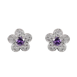 Women Silver Stub Earring Round Purple Gemstone Fine Jewelry