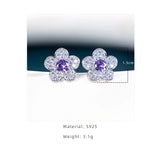 Women Silver Stub Earring Round Purple Gemstone Fine Jewelry