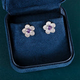 Women Silver Stub Earring Round Purple Gemstone Fine Jewelry