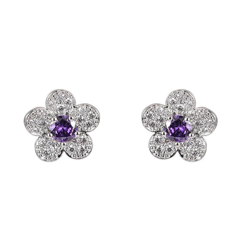 Women Silver Stub Earring Round Purple Gemstone Fine Jewelry