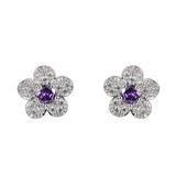 Women Silver Stub Earring Round Purple Gemstone Fine Jewelry