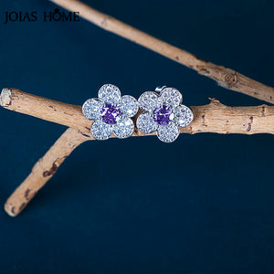 Women Silver Stub Earring Round Purple Gemstone Fine Jewelry