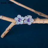 Women Silver Stub Earring Round Purple Gemstone Fine Jewelry