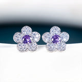 Women Silver Stub Earring Round Purple Gemstone Fine Jewelry