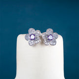 Women Silver Stub Earring Round Purple Gemstone Fine Jewelry