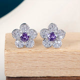 Women Silver Stub Earring Round Purple Gemstone Fine Jewelry
