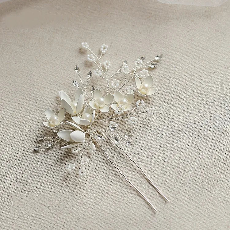 Jonnafe Wedding Hair Pins Silver Floral Bridal Headpiece Pearls Hair Jewelry