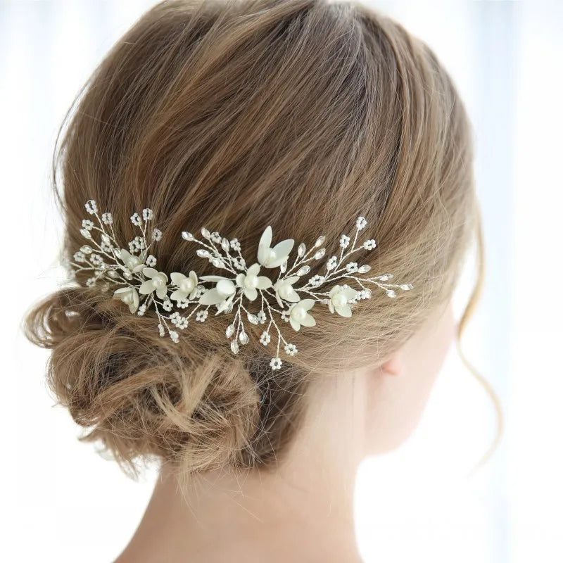 Jonnafe Wedding Hair Pins Silver Floral Bridal Headpiece Pearls Hair Jewelry