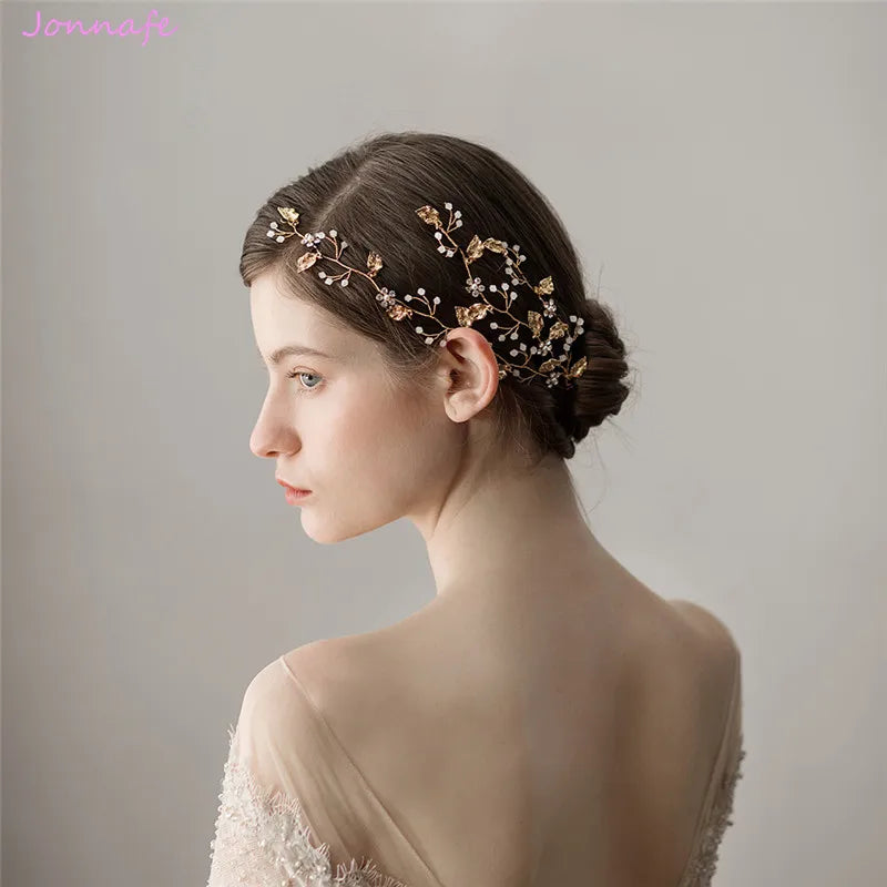 Jonnafe Boho Leaf Hair Vine Bridal Jewelry Crystal Wedding Hair Piece