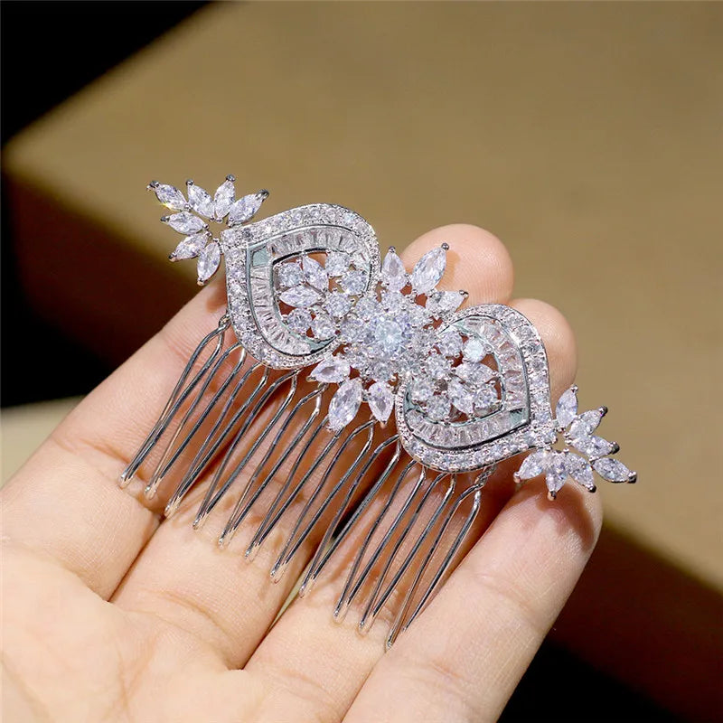 Jonnafe Shine Zircon Hair Comb Jewelry Silver Wedding Headpiece
