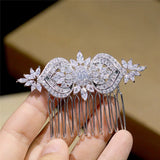 Jonnafe Shine Zircon Hair Comb Jewelry Silver Wedding Headpiece