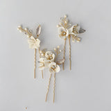 Jonnafe Bridal Hair Pins Clips Porcelain Flower Headpiece Pearls