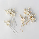 Jonnafe Bridal Hair Pins Clips Porcelain Flower Headpiece Pearls