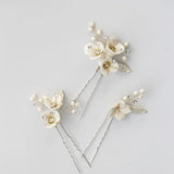 Jonnafe Bridal Hair Pins Clips Porcelain Flower Headpiece Pearls