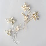 Jonnafe Bridal Hair Pins Clips Porcelain Flower Headpiece Pearls
