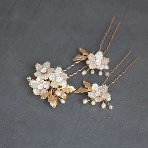 Jonnafe Freshwater Pearls Hair Pins Bridal Jewelry Flower Wedding Headpiece