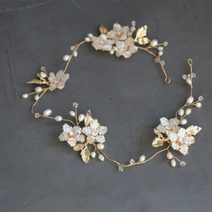 Jonnafe Freshwater Pearls Wedding Hair Jewelry Vine Flower Bridal Tiara Headband
