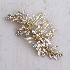Jonnafe Leaf Hair Comb Boho Hairpiece Pearls Wedding Hair Accessories