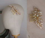Jonnafe Leaf Hair Comb Boho Hairpiece Pearls Wedding Hair Accessories