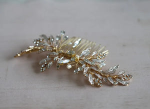 Jonnafe Leaf Hair Comb Boho Hairpiece Pearls Wedding Hair Accessories