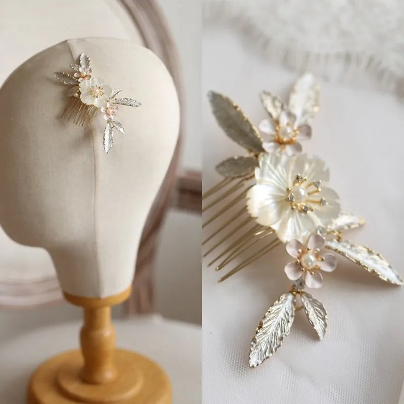 Jonnafe Natural Shell Flower Women Headpiece Bridal Small Hair Comb