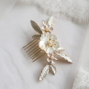 Jonnafe Natural Shell Flower Women Headpiece Bridal Small Hair Comb