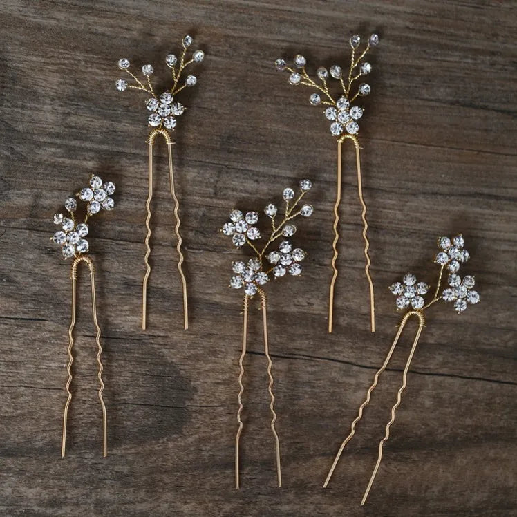 Jonnafe Shine Rhinestone Floral Wedding Hair Pins Set