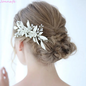 Jonnafe Silver Leaf Bridal Hair Comb Wedding Hair Accessories