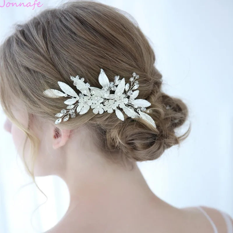 Jonnafe Silver Leaf Bridal Hair Comb Wedding Hair Accessories