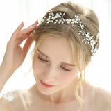 Jonnafe Silver Bridal Headband Flower Hair Vine Jewelry Women Headpiece