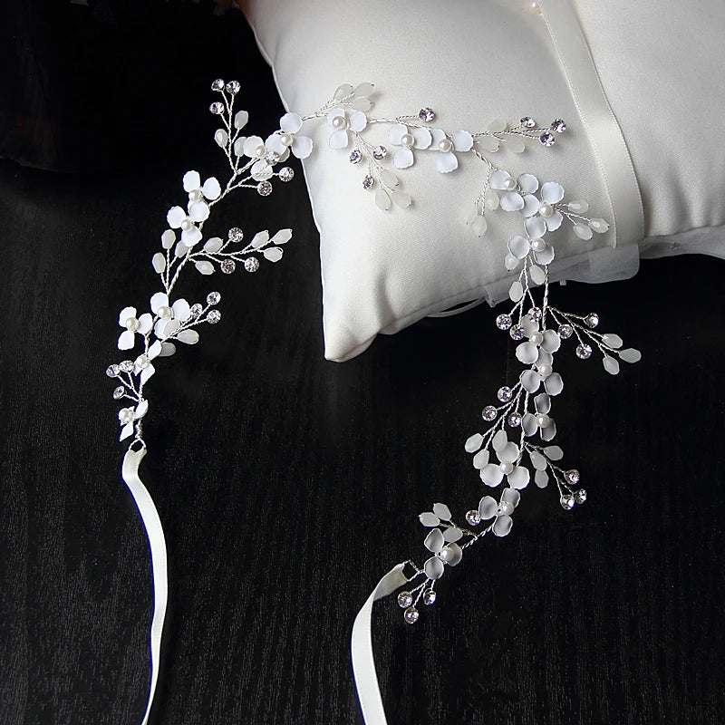 Jonnafe Silver Bridal Headband Flower Hair Vine Jewelry Women Headpiece