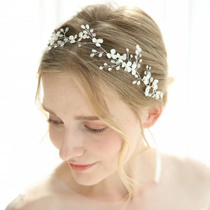 Jonnafe Silver Bridal Headband Flower Hair Vine Jewelry Women Headpiece