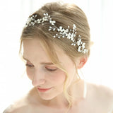 Jonnafe Silver Bridal Headband Flower Hair Vine Jewelry Women Headpiece