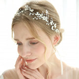 Jonnafe Silver Bridal Headband Flower Hair Vine Jewelry Women Headpiece
