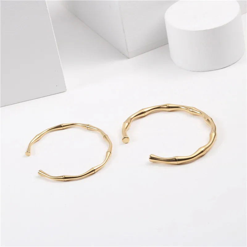 PVD Plated Bamboo Joint Open Mouth Bracelet Drop