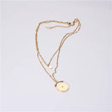 Layered Coin Pendant Bead Chain Stainless Steel Necklace