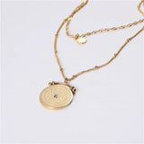 Layered Coin Pendant Bead Chain Stainless Steel Necklace
