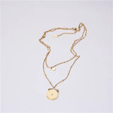 Layered Coin Pendant Bead Chain Stainless Steel Necklace