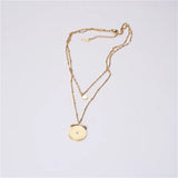 Layered Coin Pendant Bead Chain Stainless Steel Necklace