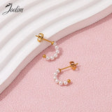 Delicate Pearl Bead C-shaped Hoop Stainless Steel Earring