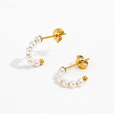 Delicate Pearl Bead C-shaped Hoop Stainless Steel Earring