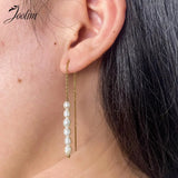 Tassel Pearl Chain Hoop Stainless Steel Earring for Women