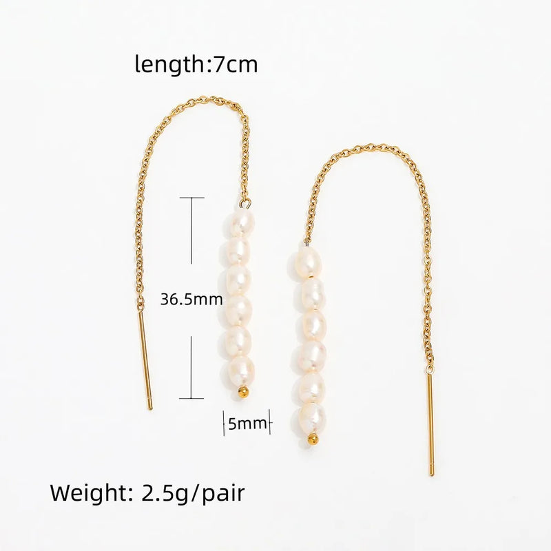 Tassel Pearl Chain Hoop Stainless Steel Earring for Women