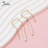 Tassel Pearl Chain Hoop Stainless Steel Earring for Women