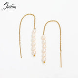 Tassel Pearl Chain Hoop Stainless Steel Earring for Women