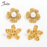 Chunky Flower Pearl Stud Stainless Steel Earring for Women